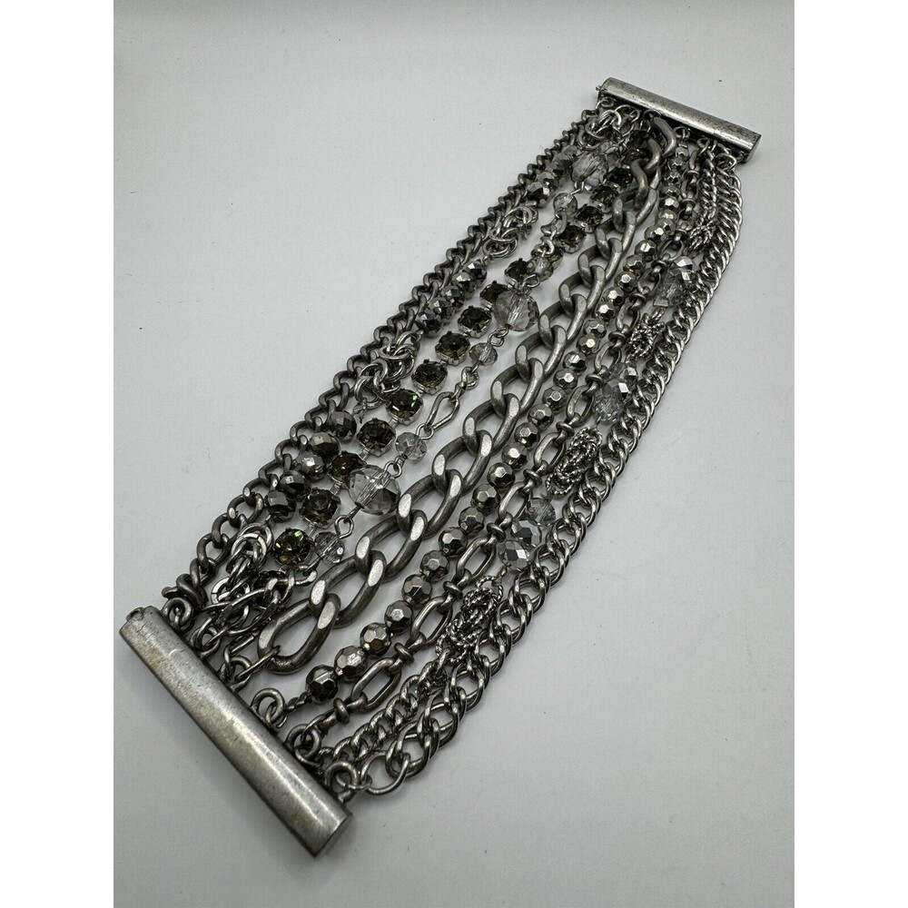 9 Multi Strand Magnetic Bracelet 7.25” x 1.75” Wide Crystal Link